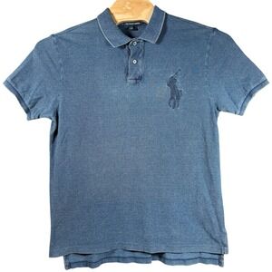 Vintage‎ Polo Ralph Lauren Polo Shirt Men XL Chambray Blue Big Pony Logo Denim